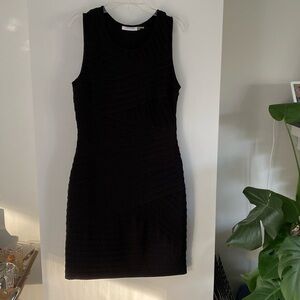 CALVIN KLEIN black stretch pleated bandage lbd 6 shift work